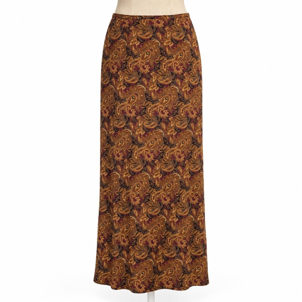 Vintage Y2K Paisley Fairy Maxi Skirt Size S Brown Earthy Lined Boho Grunge Flowy
